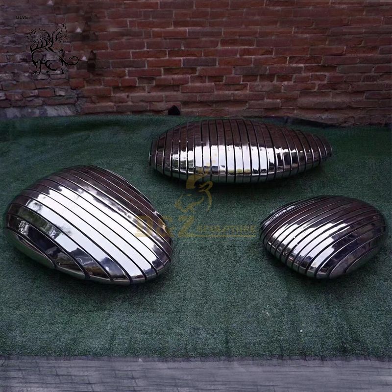 Outdoor Modern Art Mirror Polished Geometry Stone Stainless Steel Sculpture