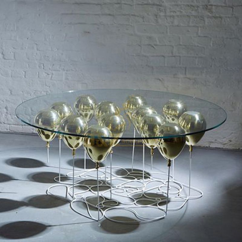 Indoor stainless steel balloon base mirror table sculpture