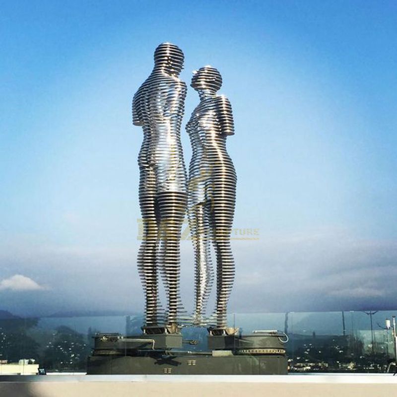 Large Size Square Stainless Steel Figure Couple Sculpture