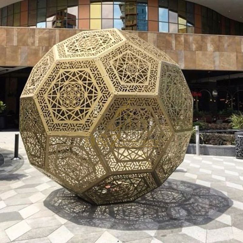 Stainless Steel Geometric Cube Perforated Sculpture With a Pattern