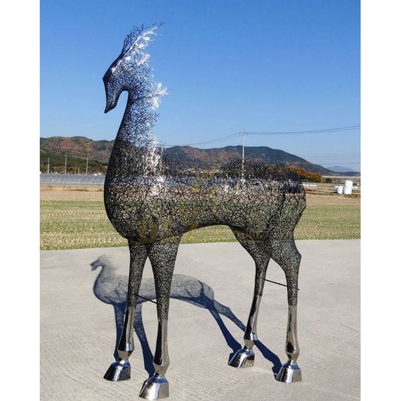 Outdoor Life Size Abstract Stainless Steel Deer Statue