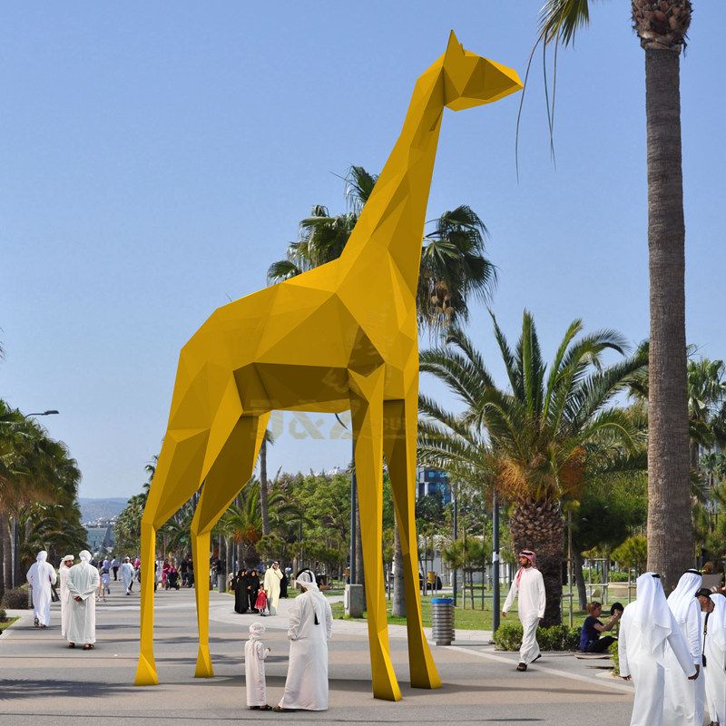 Outdoor Animal Stainless Steel Giraffe Sculpture for Theme Park