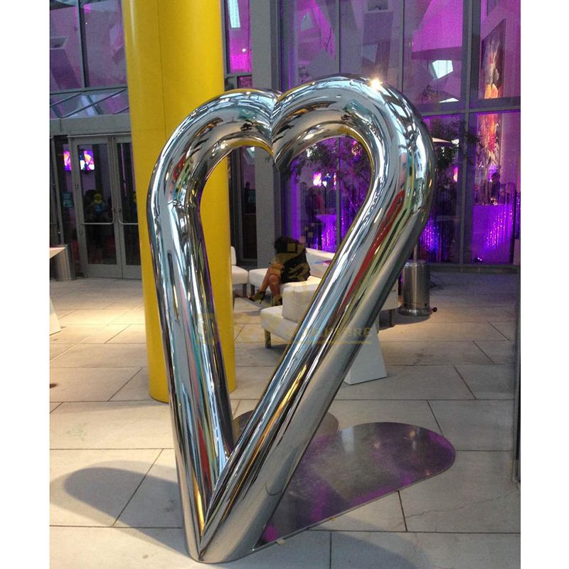 Mirror Polish Stainless Steel Square Heart Statue Sculpture