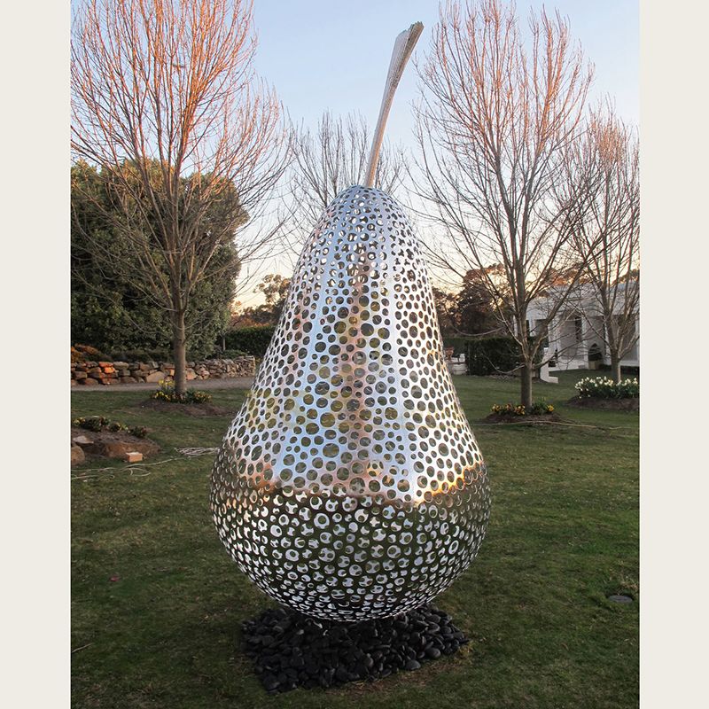 Custom Large Metal Pear Statue Stainless Steel Fruit Sculpture