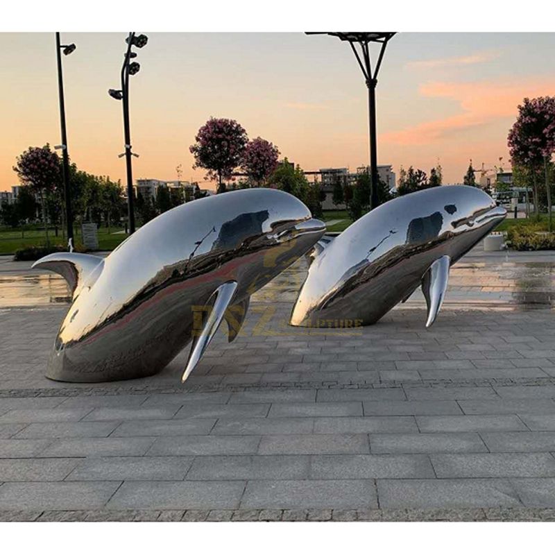 Outdoor Garden Ornamental Metal Stainless Dolphin Sculpture