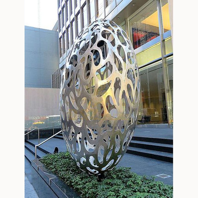 Outdoor Large Oval Hollow Stainless Steel Sculpture