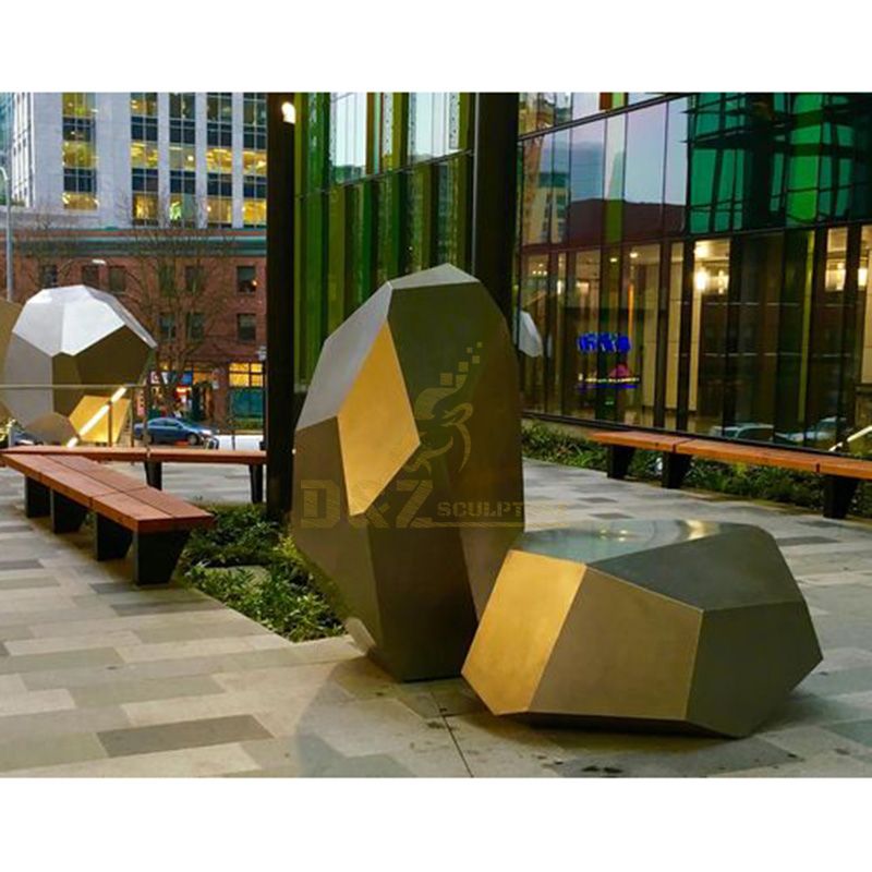 Stainless steel outdoor mirror polished modern rock sculpture