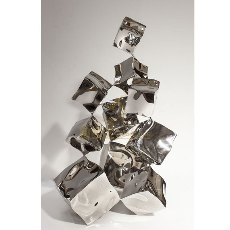 Polished Modern Metal Art Stainless Steel Cube Sculpture