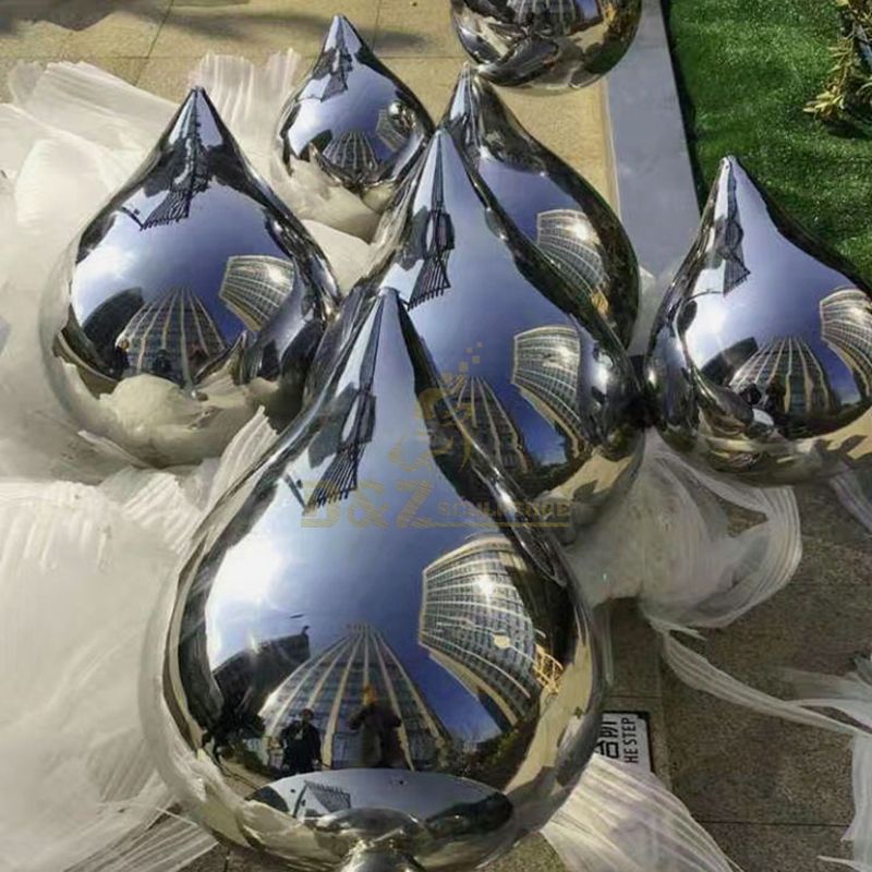 Garden Decor Art Polished Mirror Stainless Steel Water Drop Sculpture