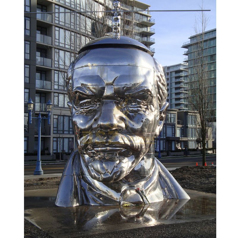 Outdoor Large Stainless Steel Sculpture Old Man Head Mirror Sculpture