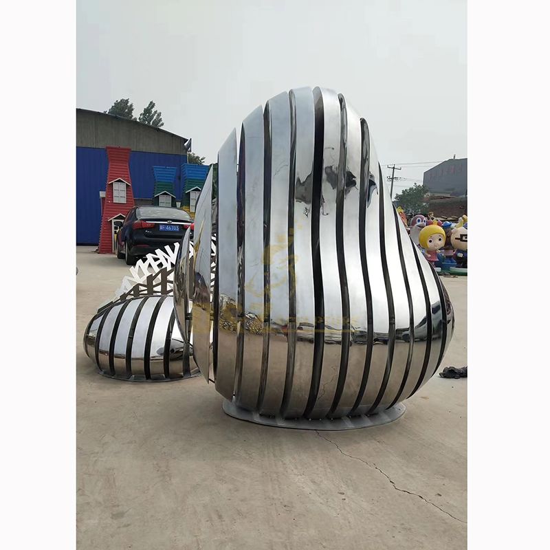 High Polished Large Modern Stainless Steel Stone Sculpture For Sale