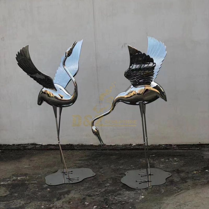 Life Size Stainless Steel Cranes Animal Sculpture