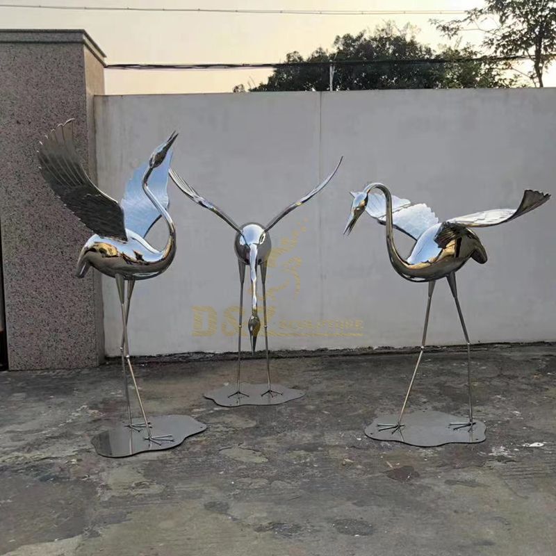 Abstract Stainless Steel Crane Animal Sculpture