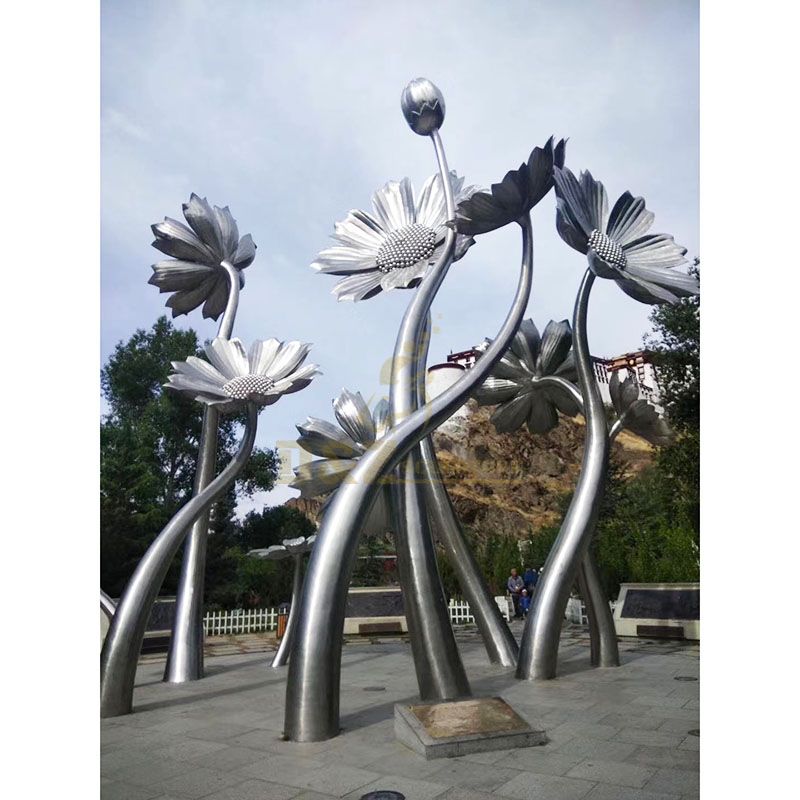 Stainless Steel Plant Mirror Sunflower Sculpture