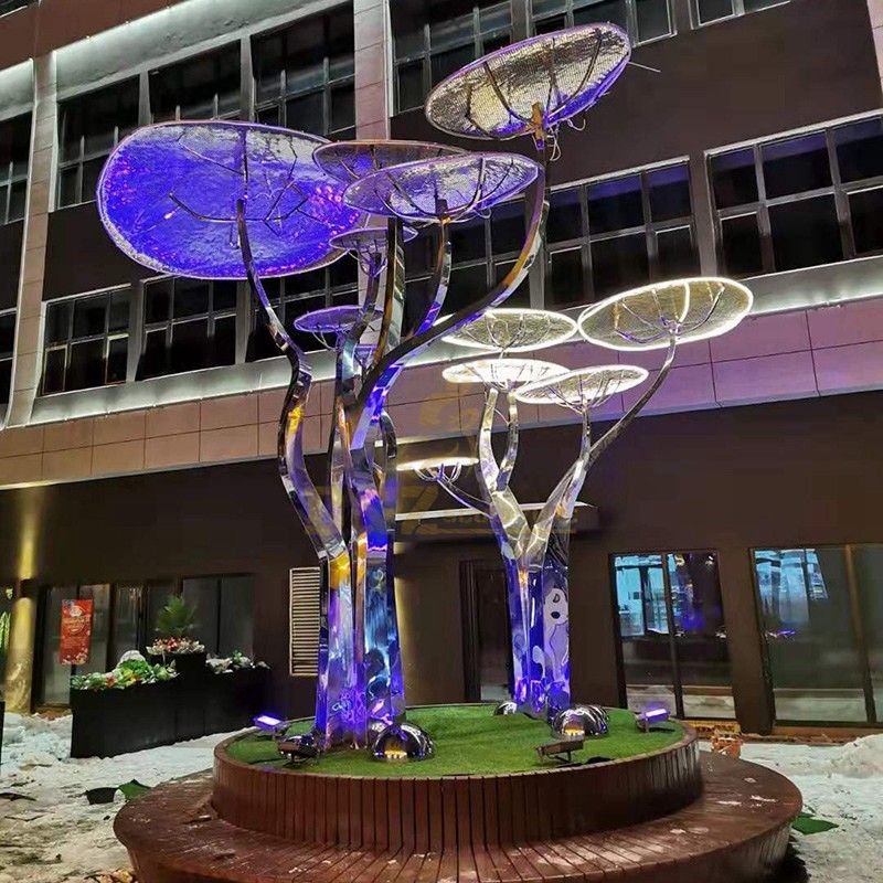 outdoor modern sculpture abstract sculpture tree sculpture with light  custom sculpture