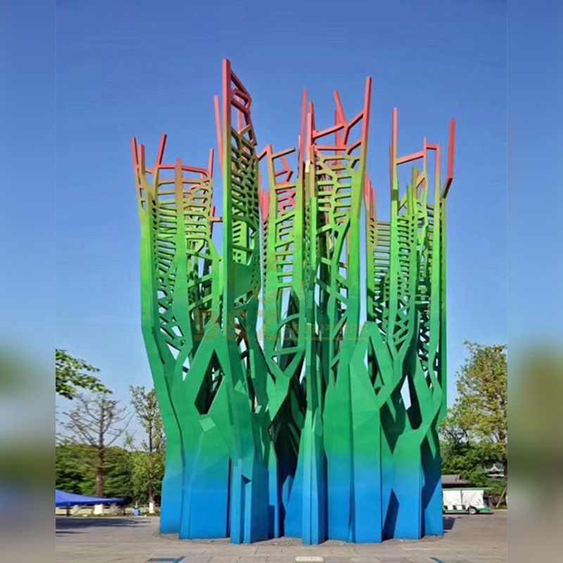 outdoor large sculpture colorful geometric tree sculpture hollow sculpture for garden