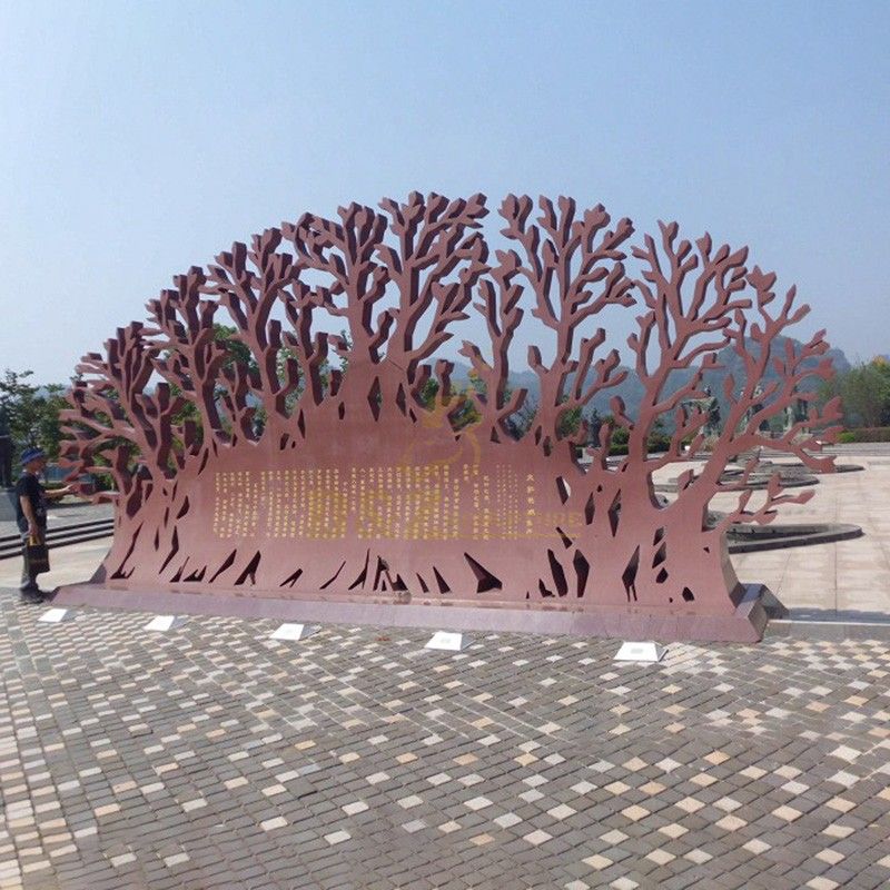environmental art  outdoor large  wall tree sculpture  stainless steel sculpture for square