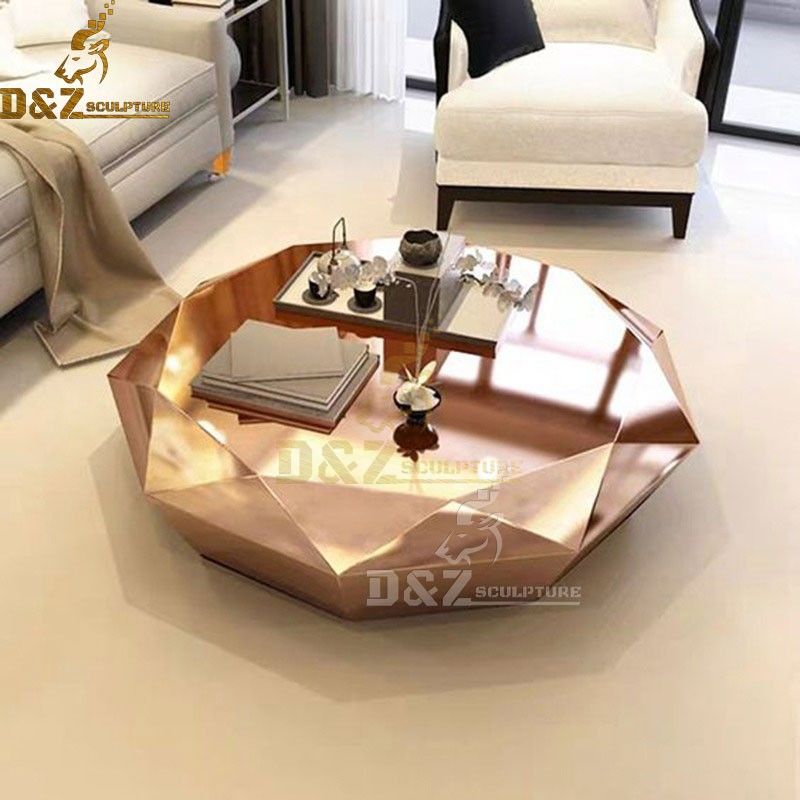 Indoor Decor Modern Art Stainless Steel Diamond Shape Gold Mirror Coffee Table