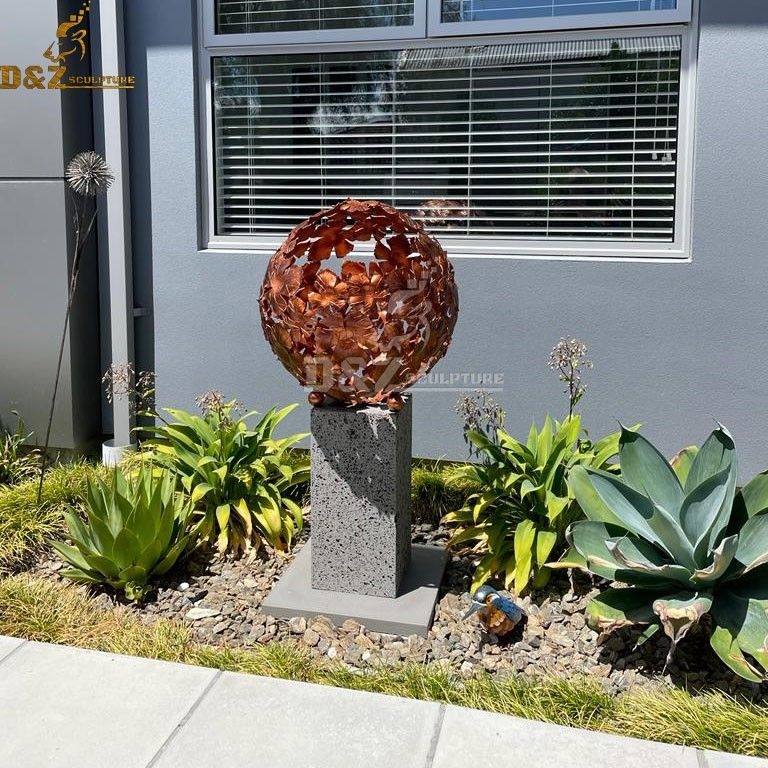 Modern Outdoor Garden Metal Art Stainless Steel Maple Leaf Ball Sculpture