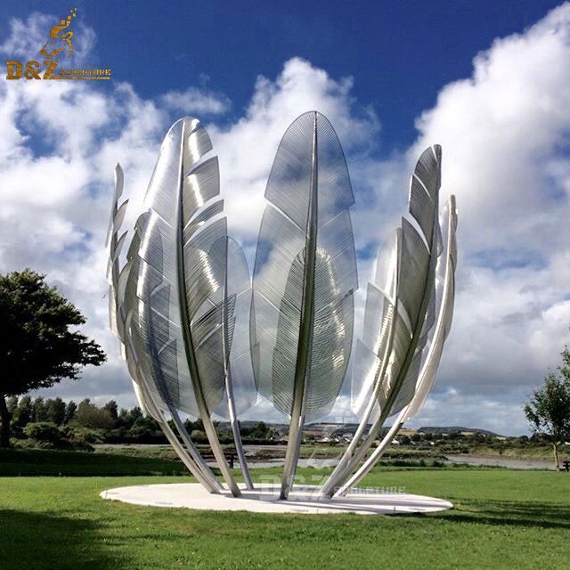 Outdoor Large Stainless Steel Metal Gold Feather Statue In Ireland Modern Metal Sculpture