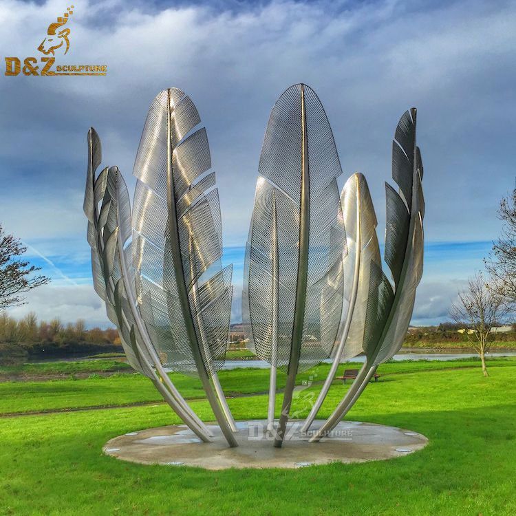 Outdoor Large Stainless Steel Metal Gold Feather Statue In Ireland Modern Metal Sculpture