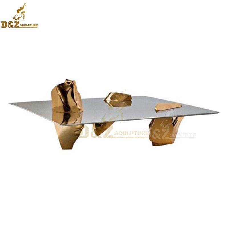 Modern Rectangle Gold Coffee Table Rock Design Legs Indoor Decor