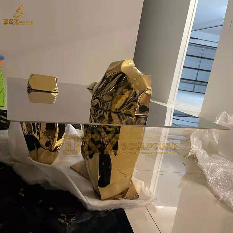 Modern Rectangle Gold Coffee Table Rock Design Legs Indoor Decor