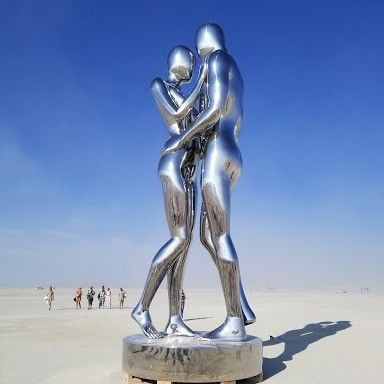 Stainless Steel Realistic Man And Woman Hug Embrace Human Sculpture