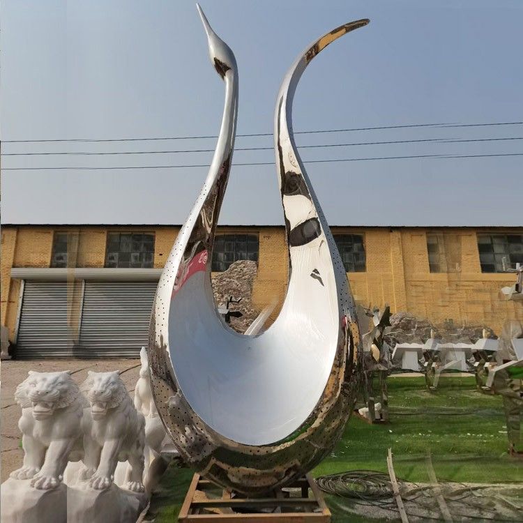 Outdoor Stainless Steel Mirror Swan Sculpture Abstract Metal Sculpture