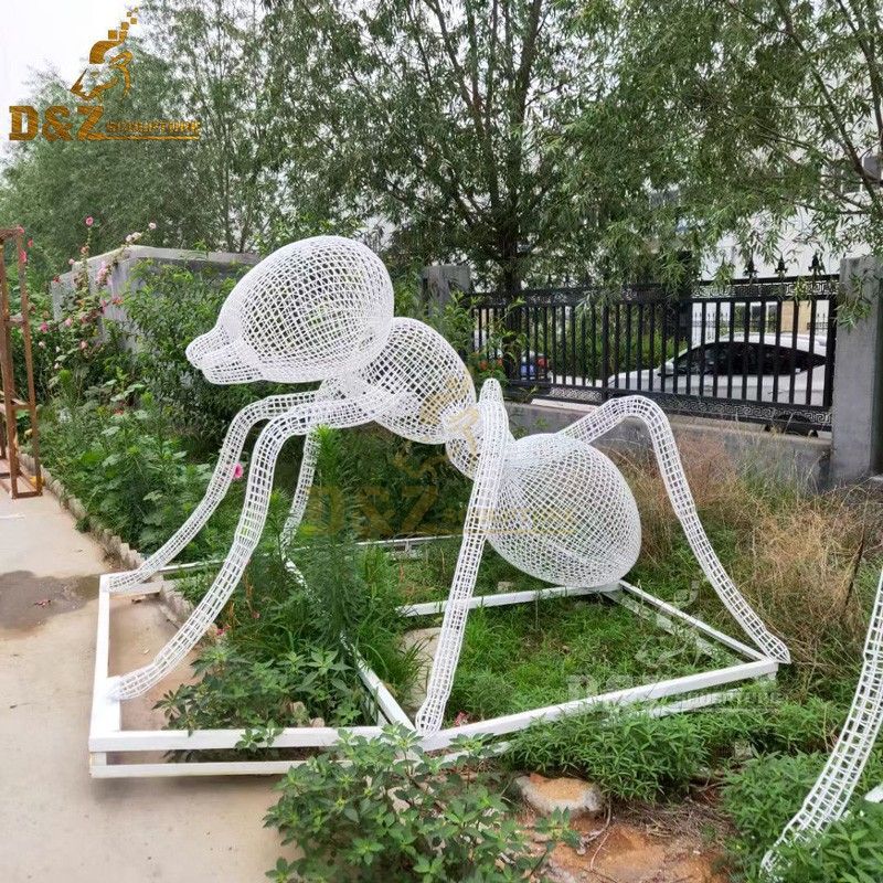 Modern large white metal mesh stainless steel ant sculpture