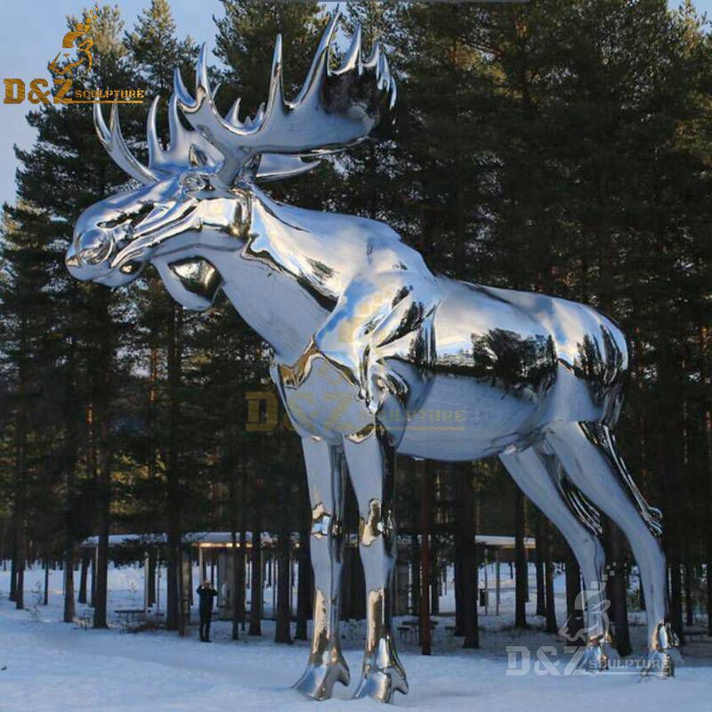 Outdoor stainless steel large metal moose deer sculpture