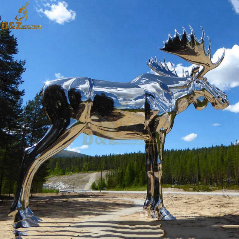Outdoor stainless steel large metal moose deer sculpture