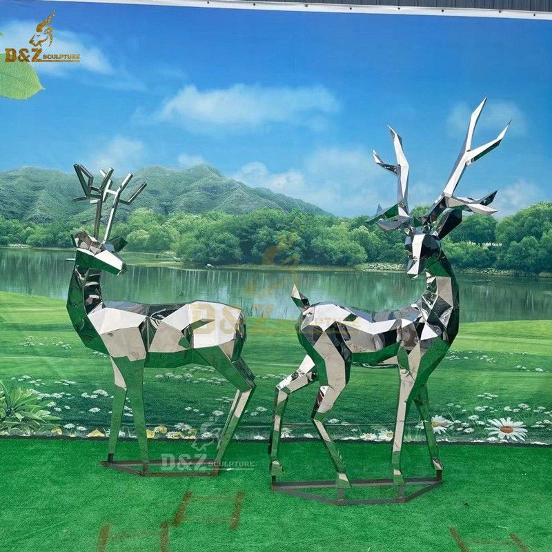 Geometric lifesize outdoor abstract deer sculpture