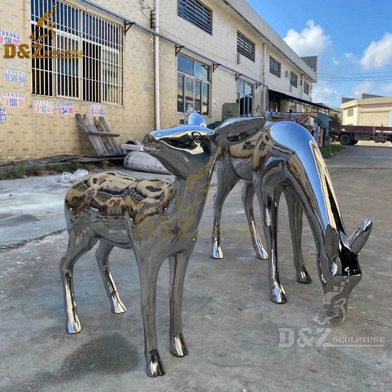 Modern life-size garden metal yard stainless steel deer statue