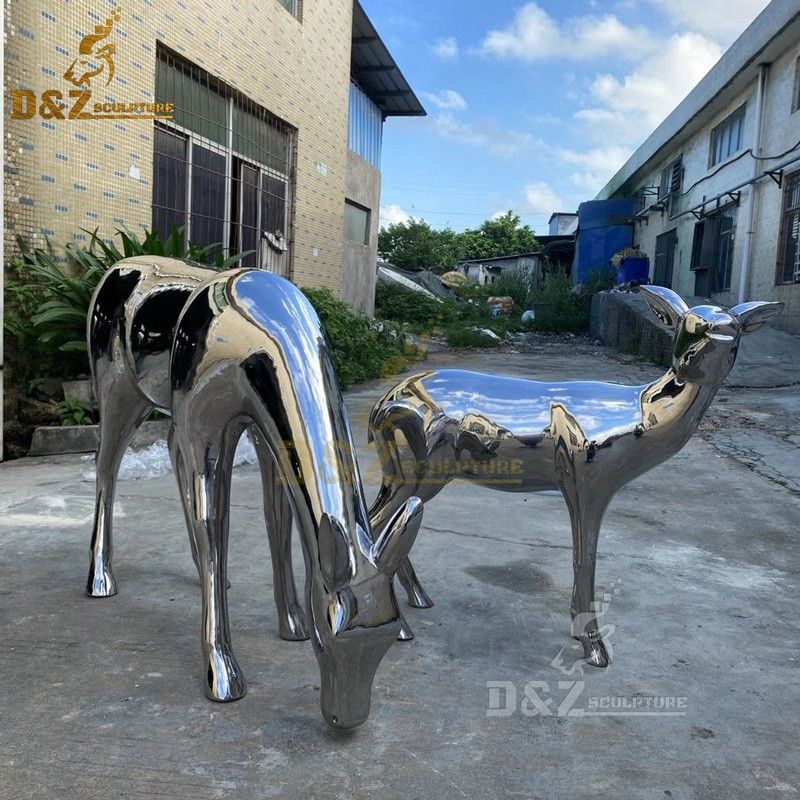 Modern life-size garden metal yard stainless steel deer statue