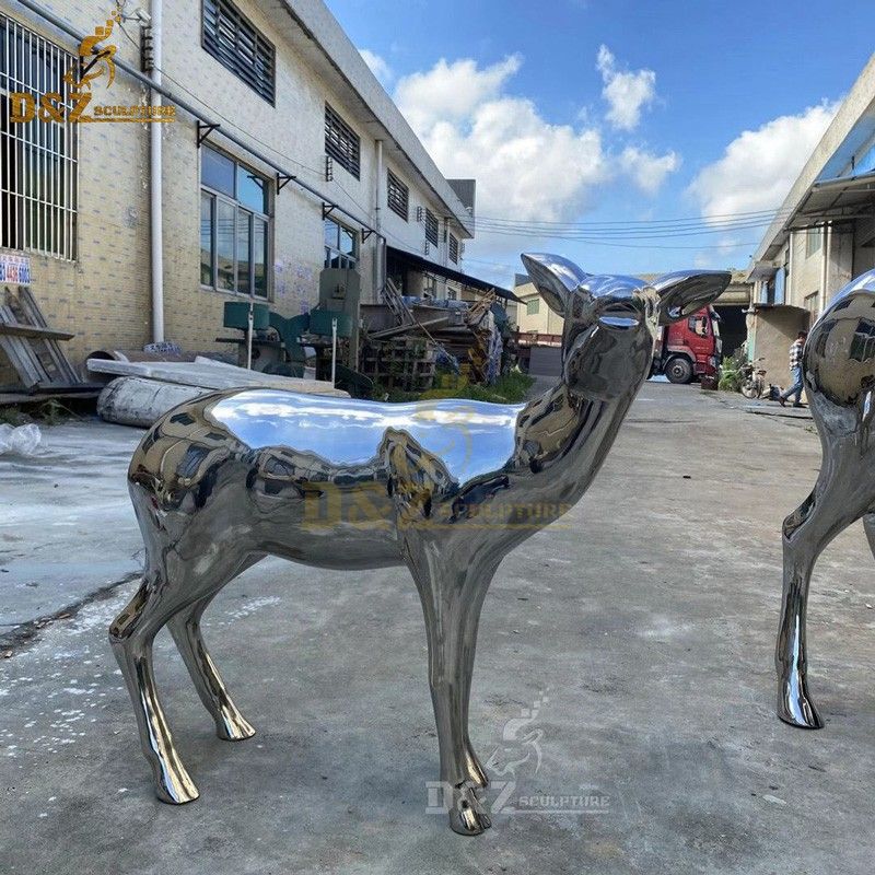 Modern life-size garden metal yard stainless steel deer statue