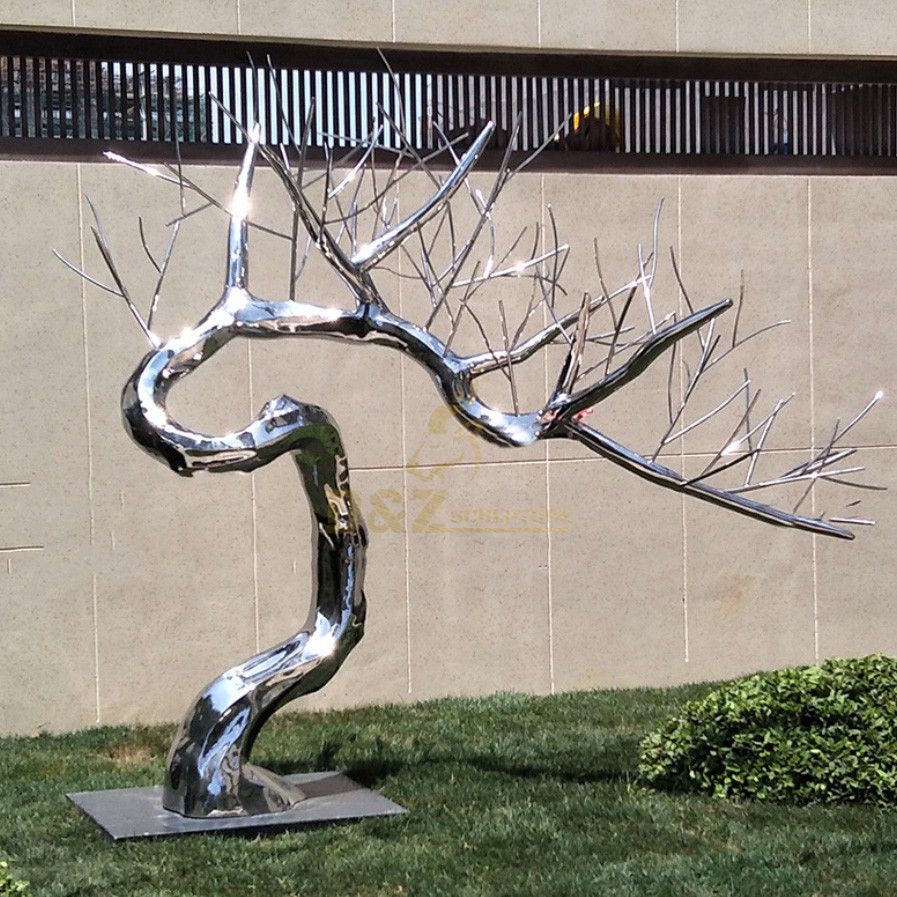 Garden stainless steel metal mirror abstract tree sculpture