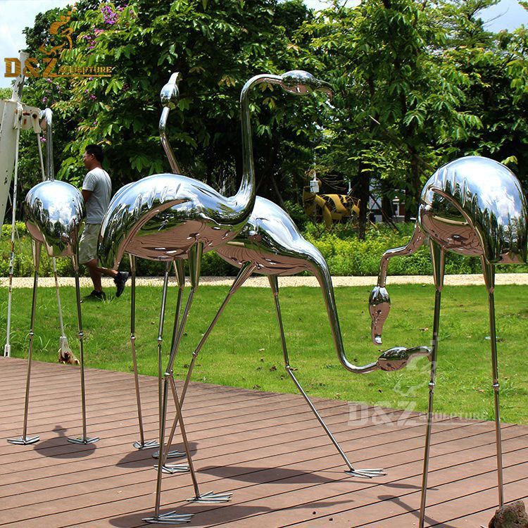 Stainless Steel Crane Mirror Landscape Sculptures for Sale