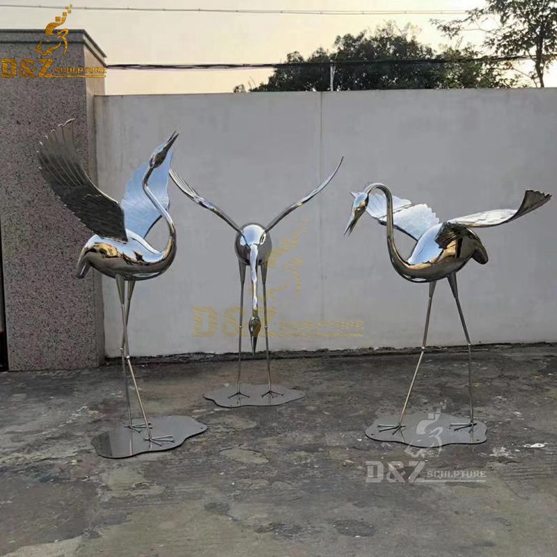 Stainless Steel Crane Mirror Landscape Sculptures for Sale