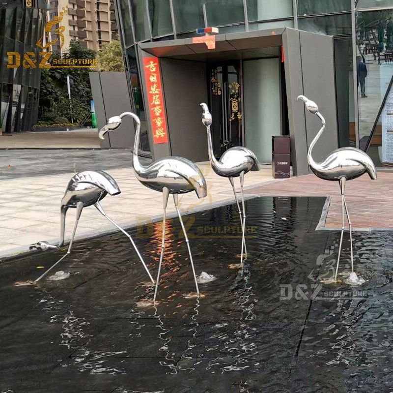 Stainless Steel Crane Mirror Landscape Sculptures for Sale