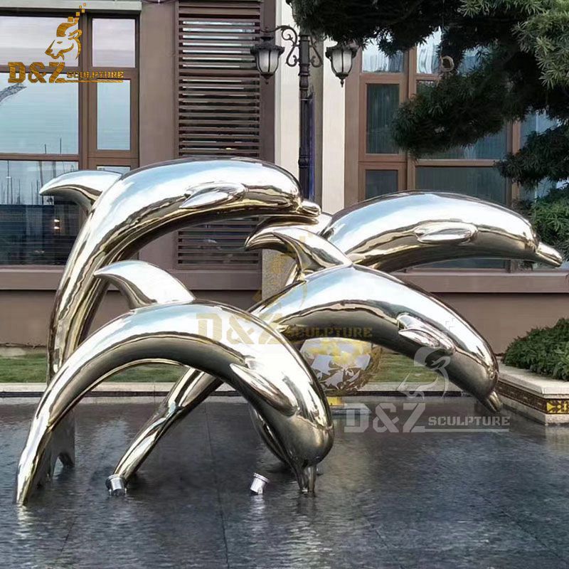 Large Metal Dolphin Statue Garden Stainless Steel Decor Sculpture