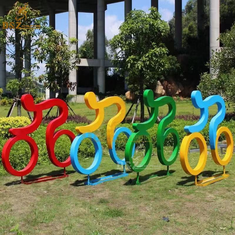 Outdoor Garden Decor Stainless Steel Statue Bicycle Rider Sculptures