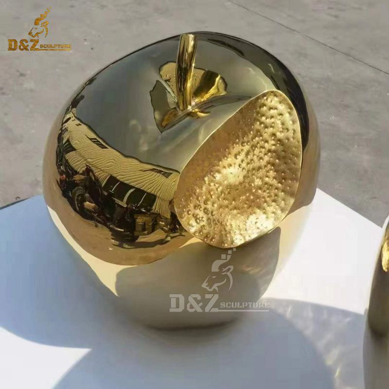 High Quality Stainless Steel Gold Mirror Apple Sculpture