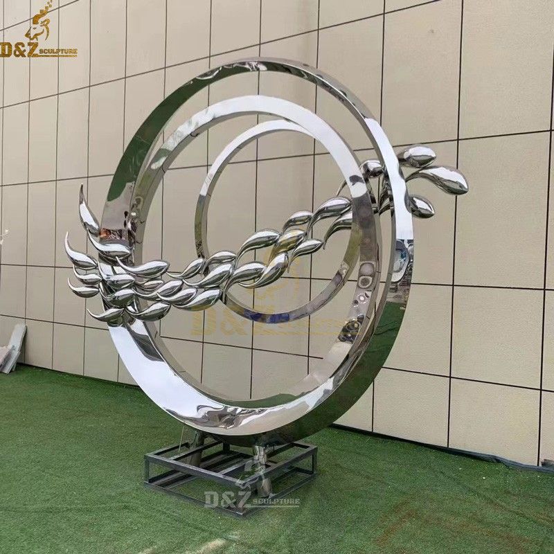 Modern Abstract Sculpture Stainless Steel Fish Circle Art Decor