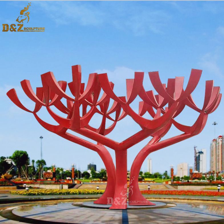 Life size outdoor Stainless steel mirror tree sculpture
