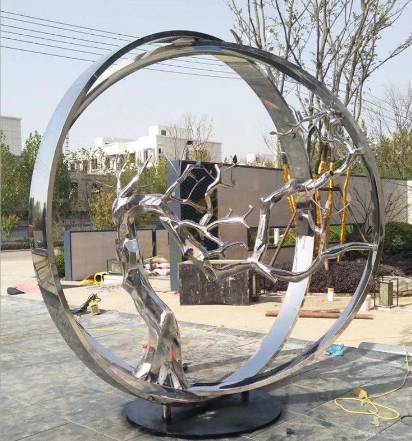 Abstract Art Stainless Steel Metal Round Tree Sculpture