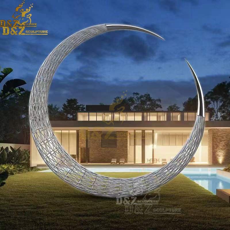 Morden outdoor decor stainless steel circle moon design sculpture