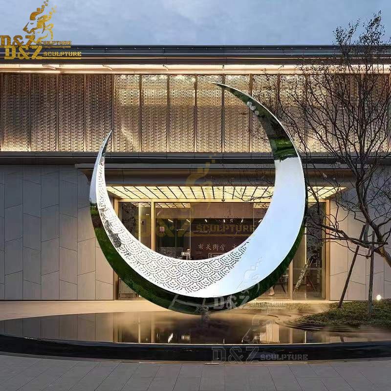 Morden outdoor decor stainless steel circle moon design sculpture