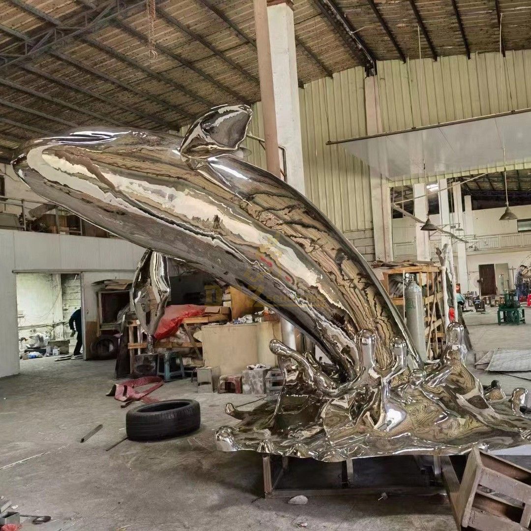 Large Stainless Steel Outdoor Dolphin Sculpture