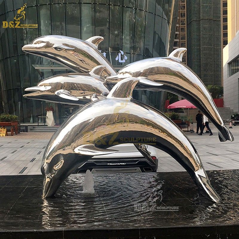 Park Decoration Metal Animal Stainless Steel Dolphin Sculpture